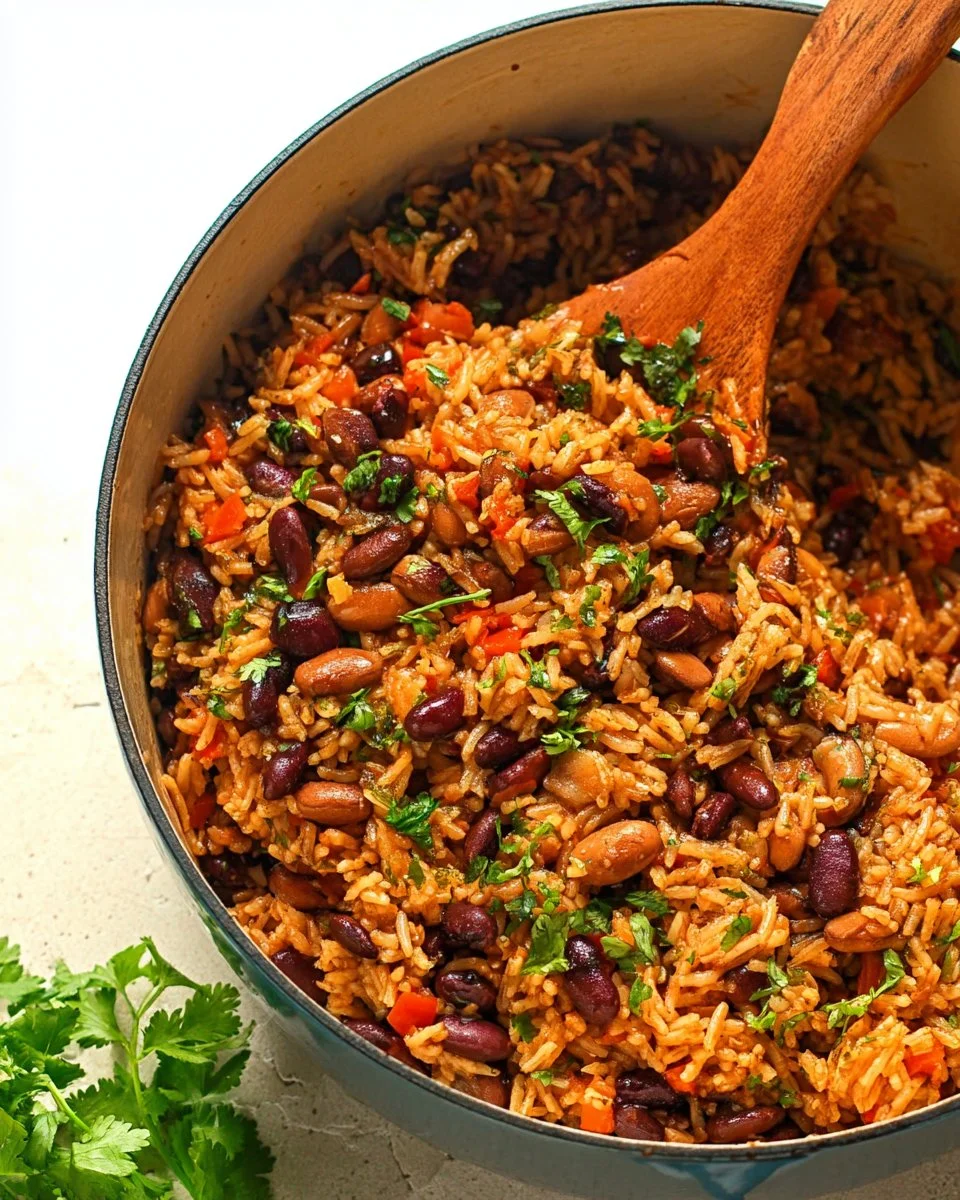 Delicious Spanish rice with beans served in a colorful bowl