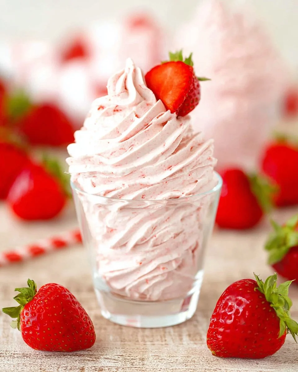 Stabilized strawberry whipped cream in a bowl, ideal for desserts and toppings