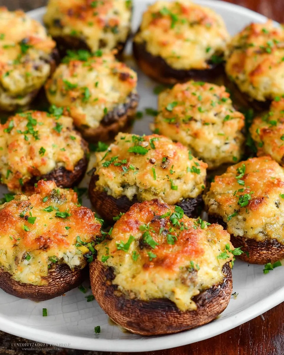 Delicious stuffed mushrooms recipe with savory filling and herbs.