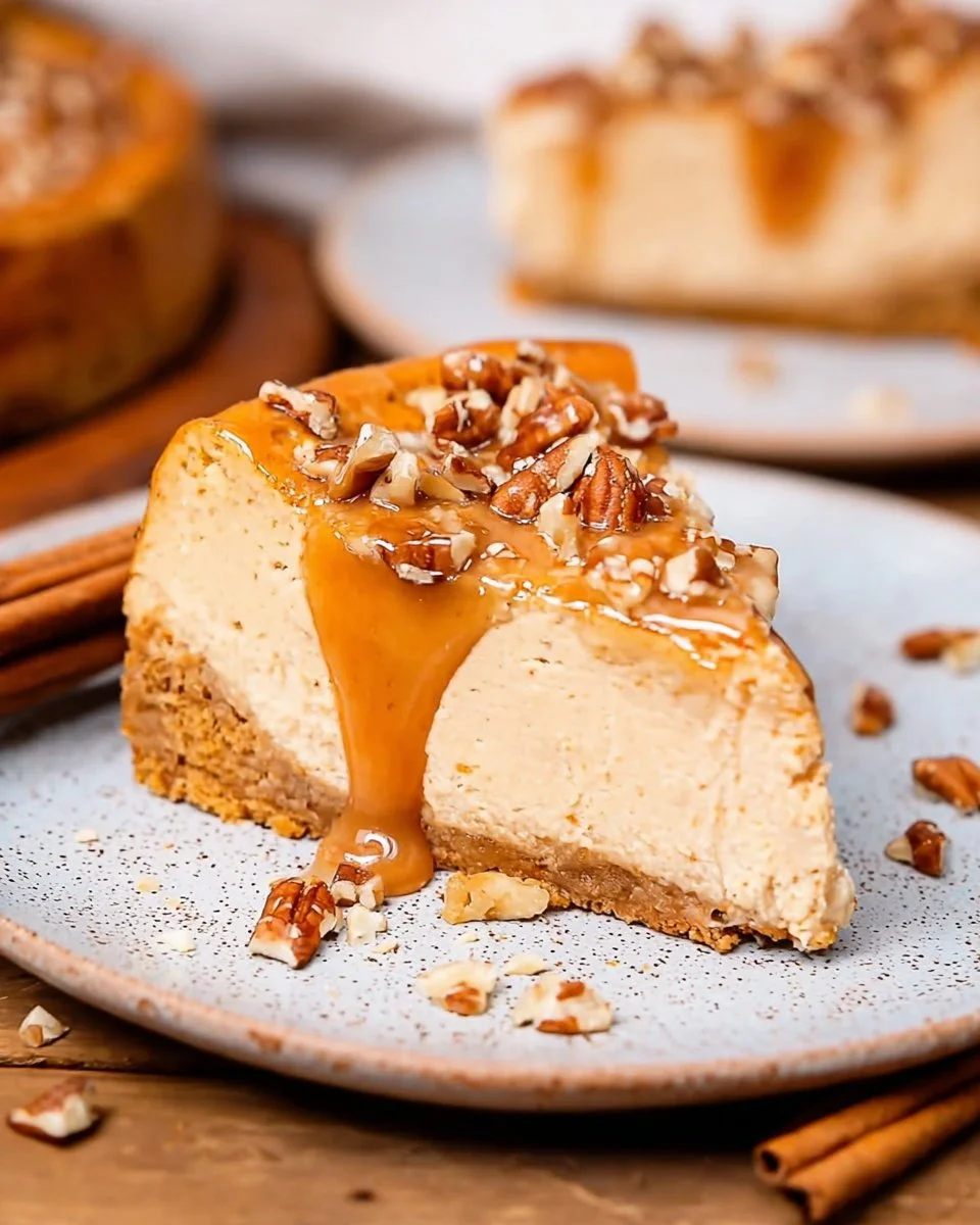 Delicious slice of sweet potato cheesecake topped with Greek yogurt