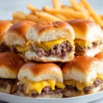 Delicious plate of homemade cheeseburger sliders ready to serve.