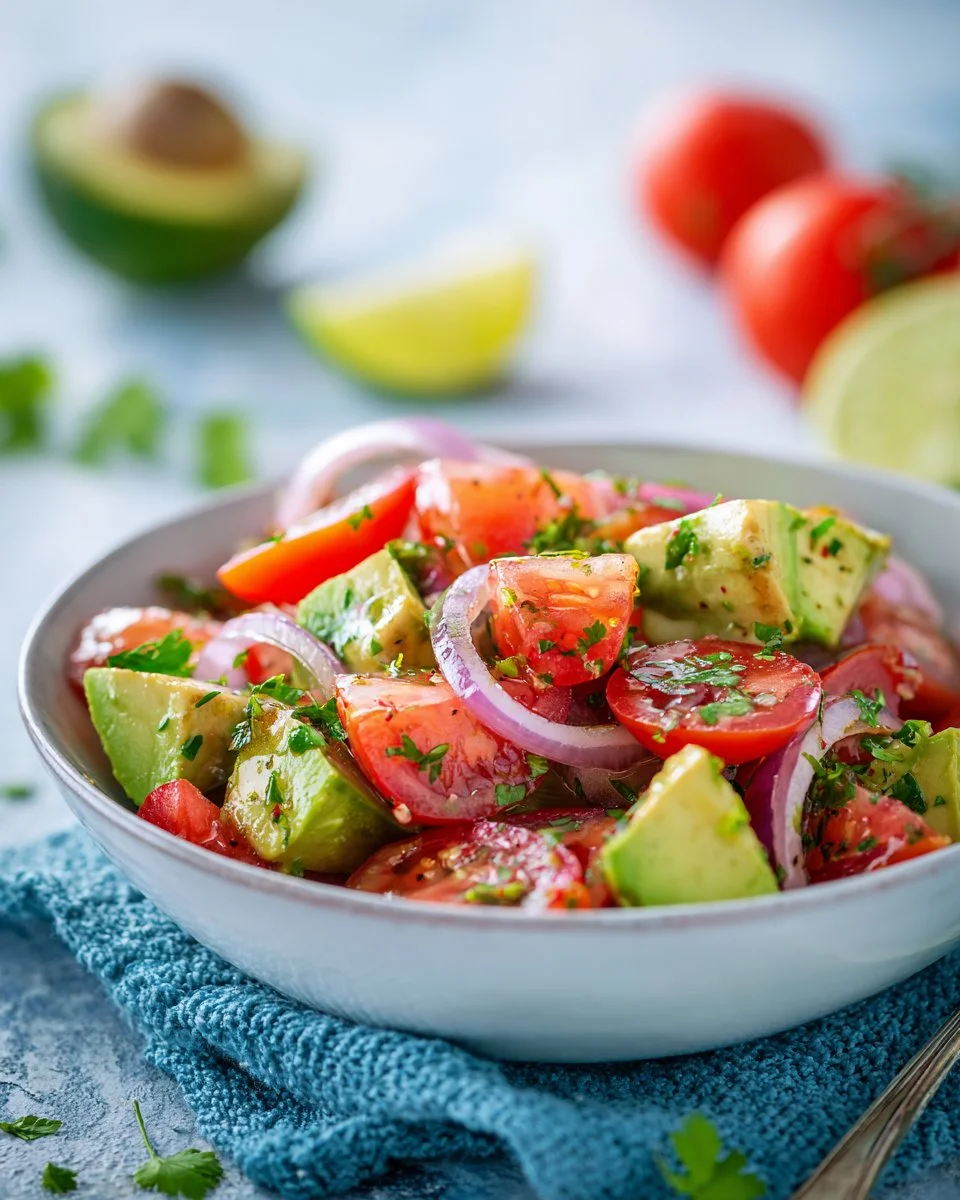 Delicious Tomato Avocado Salad with fresh ingredients for a healthy meal