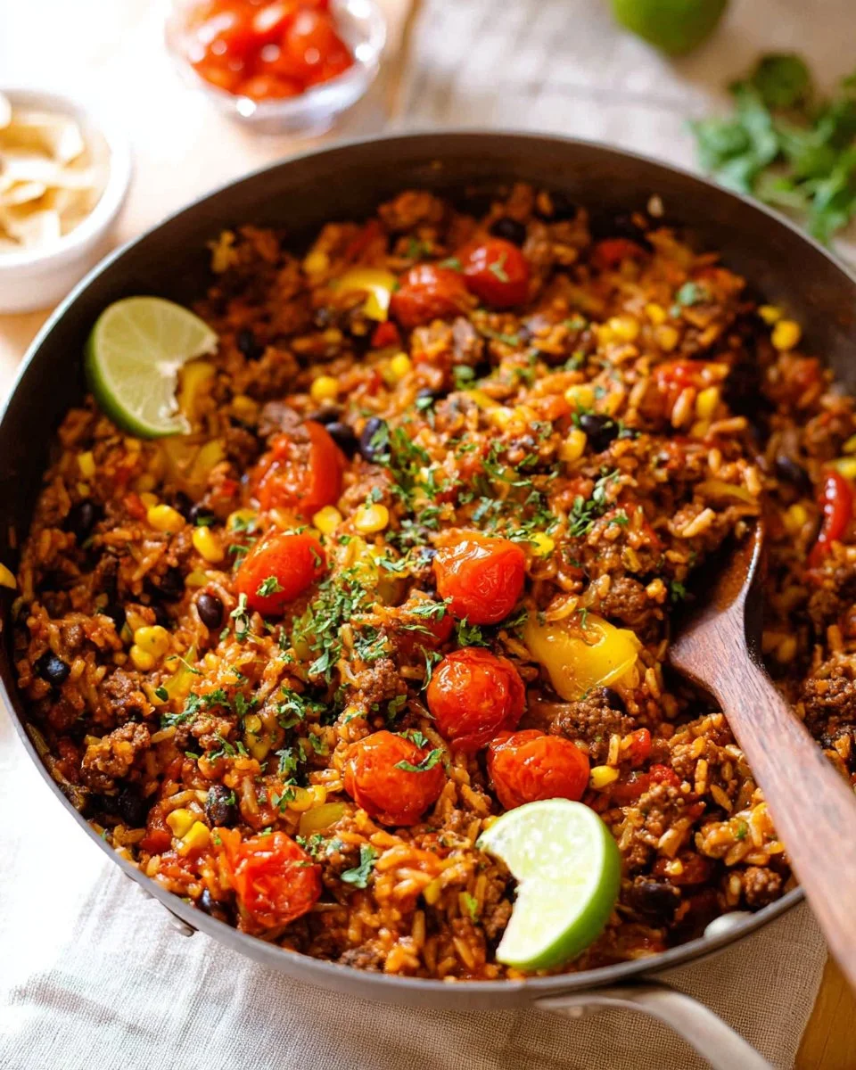 Traditional Mexican Skillet of Beef and Rice