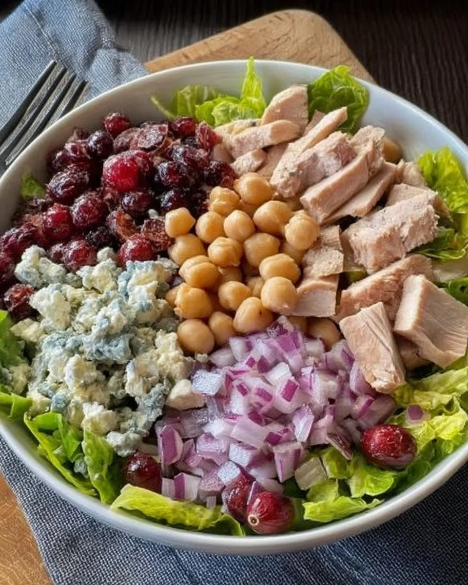 Fresh Turkey Cranberry Salad with greens and cranberries