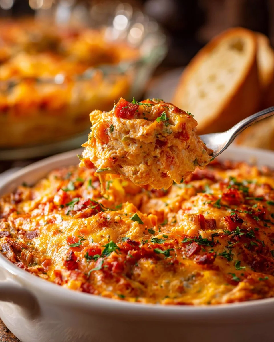 Delicious warm and cheesy Muffuletta dip served with crackers
