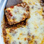 Delicious zucchini lasagna casserole with layers of cheese and sauce