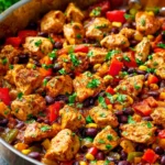 15-minute Southwestern Chicken and Black Bean Skillet in a frying pan