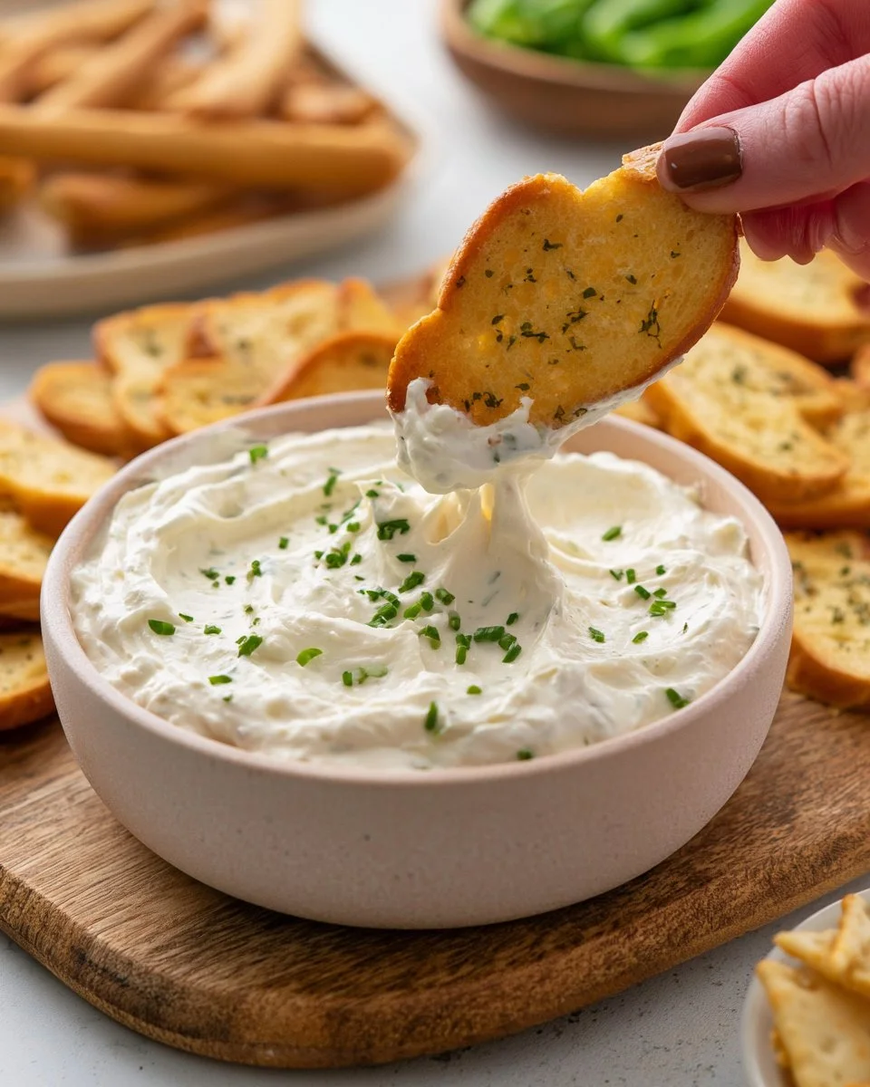 Creamy 3-ingredient Boursin dip served with vegetables and crackers
