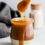 Delicious 3-Ingredient Keto Caramel Sauce drizzled over a dessert