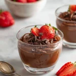 Delicious avocado chocolate mousse served in a bowl with a spoon