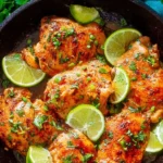 Delicious baked cilantro lime chicken thighs served on a platter