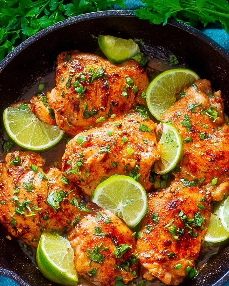Delicious baked cilantro lime chicken thighs served on a platter