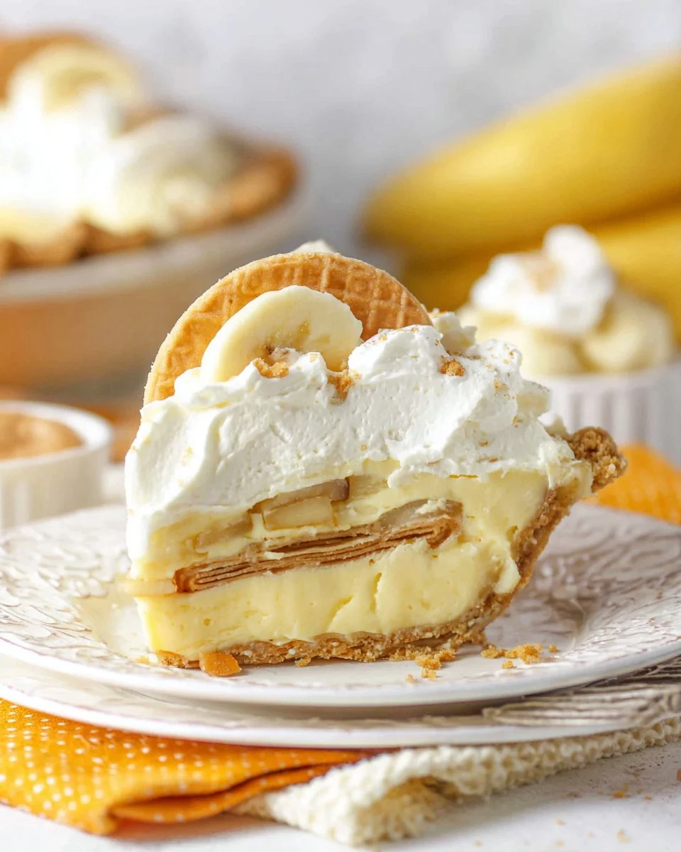 Delicious banana pudding pie topped with whipped cream and banana slices