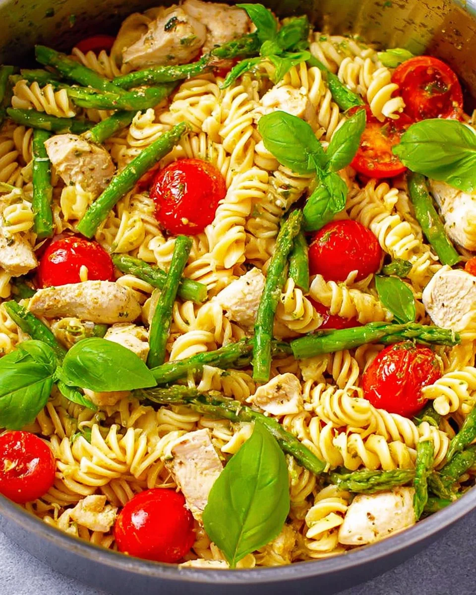 Chicken and Pasta with Asparagus and Tomatoes