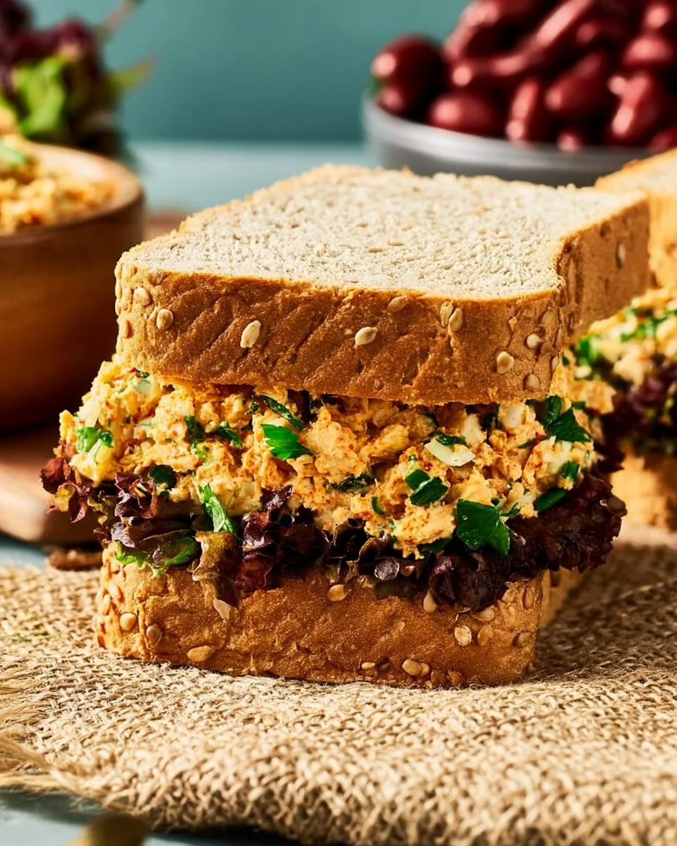 Delicious homemade chicken salad sandwich served on a plate.
