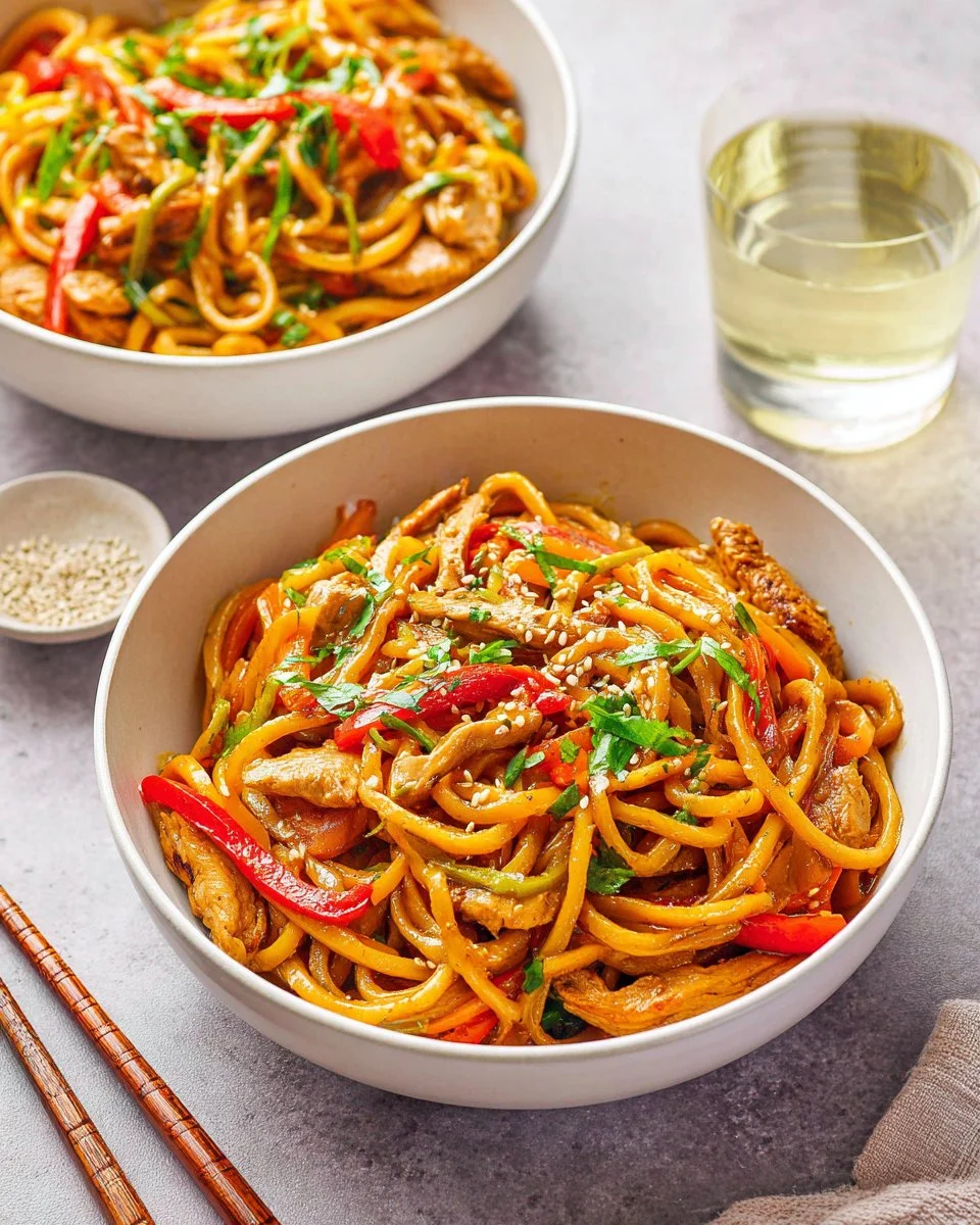 Delicious Chicken Stir Fry with Noodles and fresh vegetables