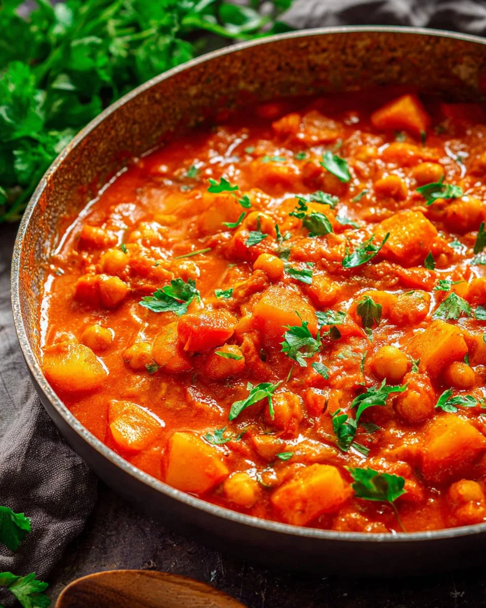 Chickpea and potato curry served in a bowl, garnished with fresh cilantro.