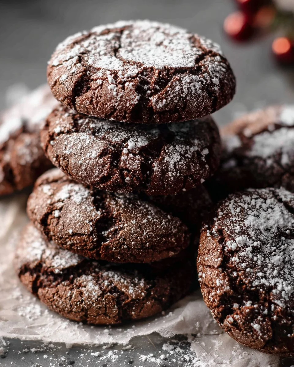 Delicious Chocolate Crinkle Cookies with powdered sugar coating