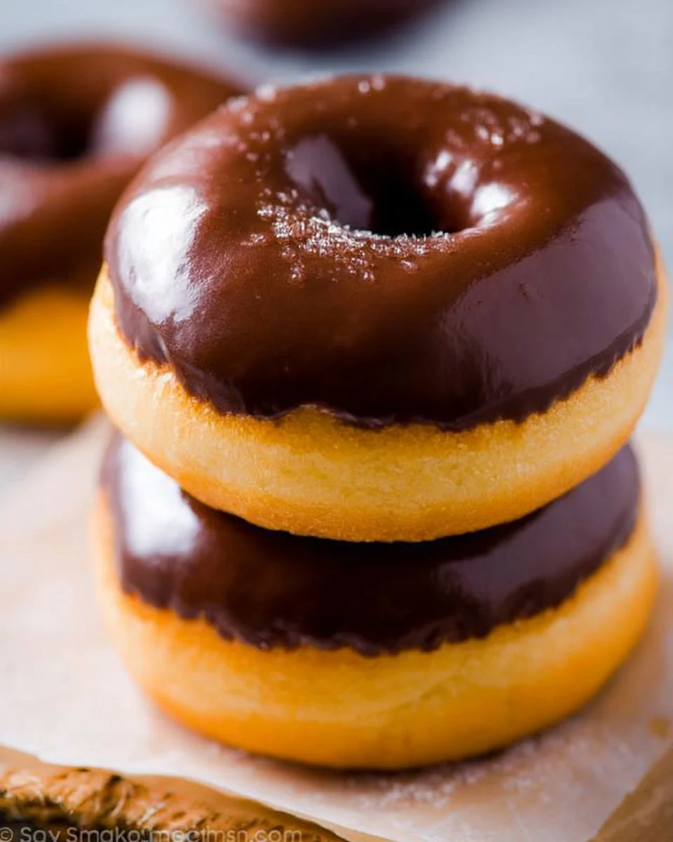 Delicious chocolate frosted donuts topped with chocolate icing and sprinkles