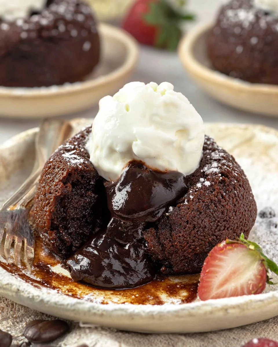 Delicious chocolate lava cakes with oozy molten center served on a plate
