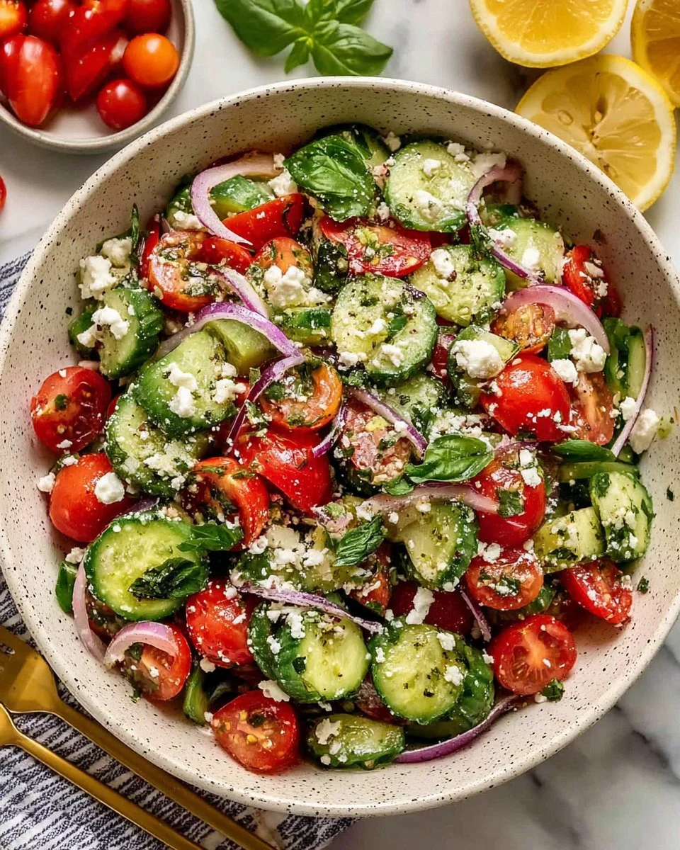 Delicious Cucumber Tomato Salad with fresh vegetables in a bowl