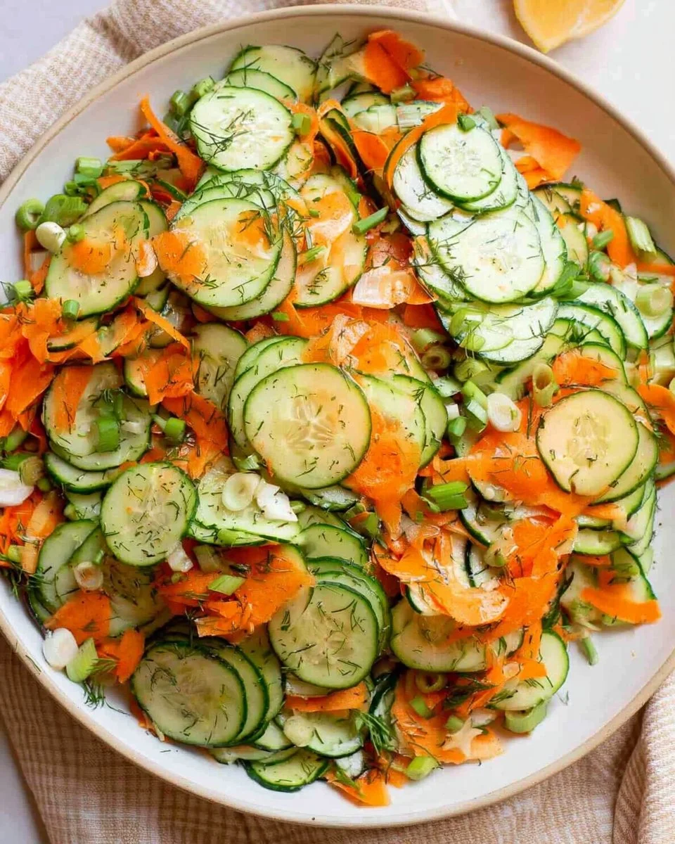 Fresh Cucumber Carrot Salad with dressing and herbs