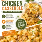 French Onion Chicken Casserole topped with melted cheese and onions