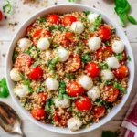 Fresh Caprese Quinoa Salad with tomatoes, mozzarella, and basil dressing