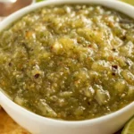 Bowl of homemade Green Tomato Salsa with fresh ingredients