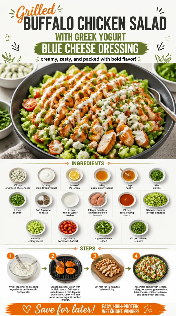 Grilled Buffalo Chicken Salad with Greek Yogurt Blue Cheese Dressing