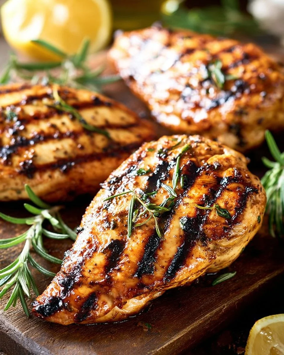 Grilled chicken breast marinated in balsamic herbs served with fresh vegetables