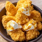 Homemade fried chicken ice cream served in a bowl with toppings