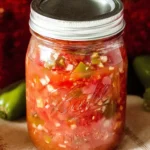 Jar of homemade salsa for canning, featuring fresh ingredients and vibrant colors.