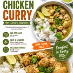 Instant Pot chicken curry with spices and herbs in a bowl