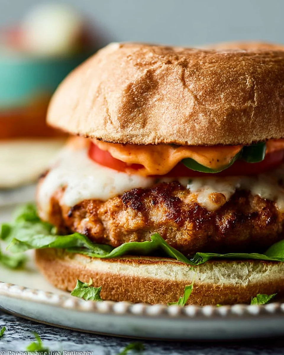 Jalapeño Pepper Jack Turkey Burgers served on a plate