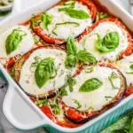 Delicious Keto Eggplant Parmesan dish served with fresh herbs and cheese