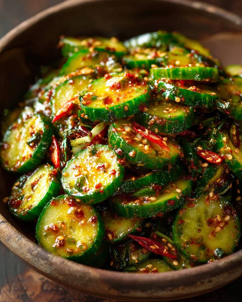Delicious Korean Cucumber Salad with fresh cucumbers and spices.