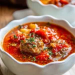 A bowl of Lazy Lasagna Soup with Italian Sausage, topped with cheese and herbs.