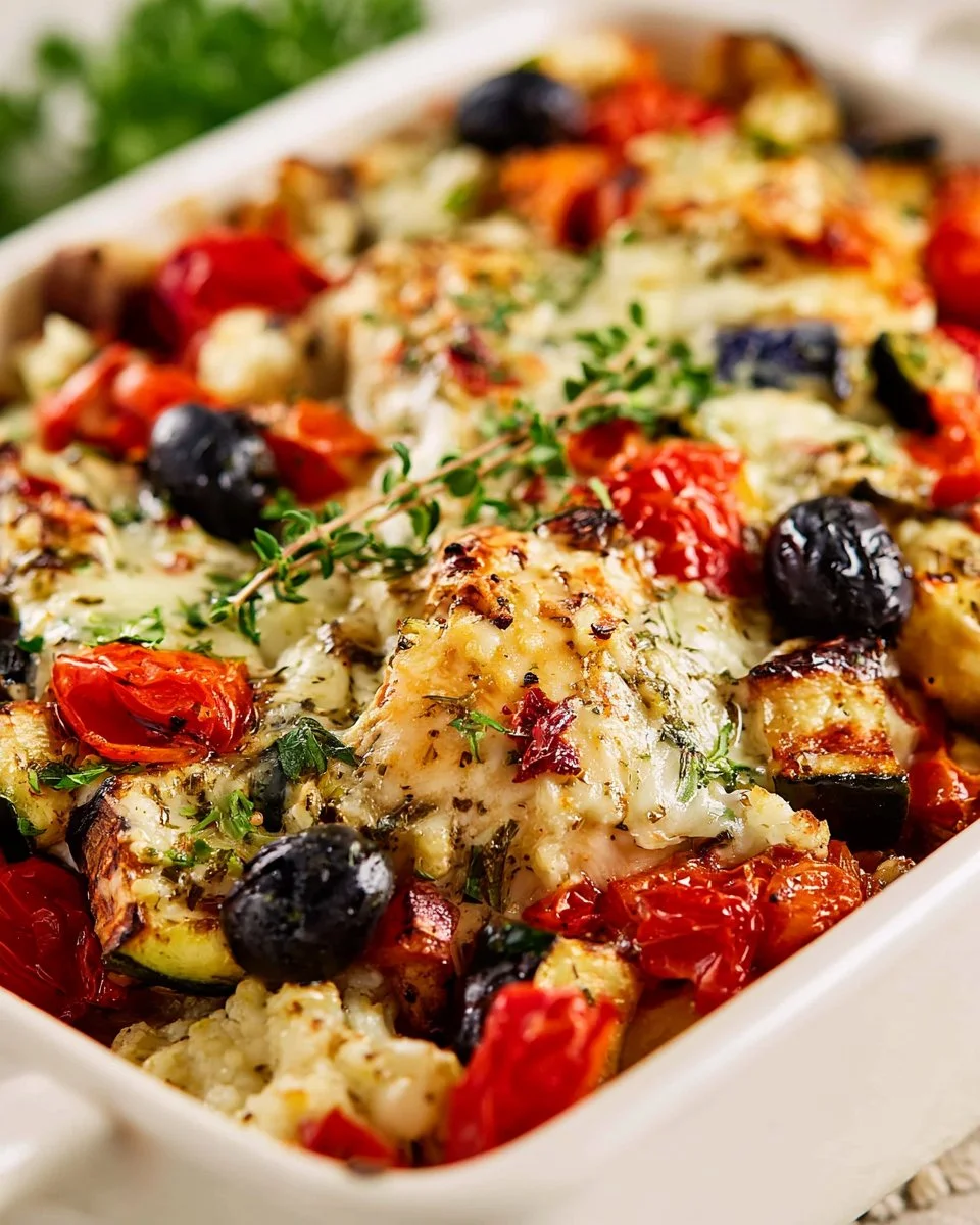 Delicious Mediterranean Chicken Bake with fresh vegetables and herbs