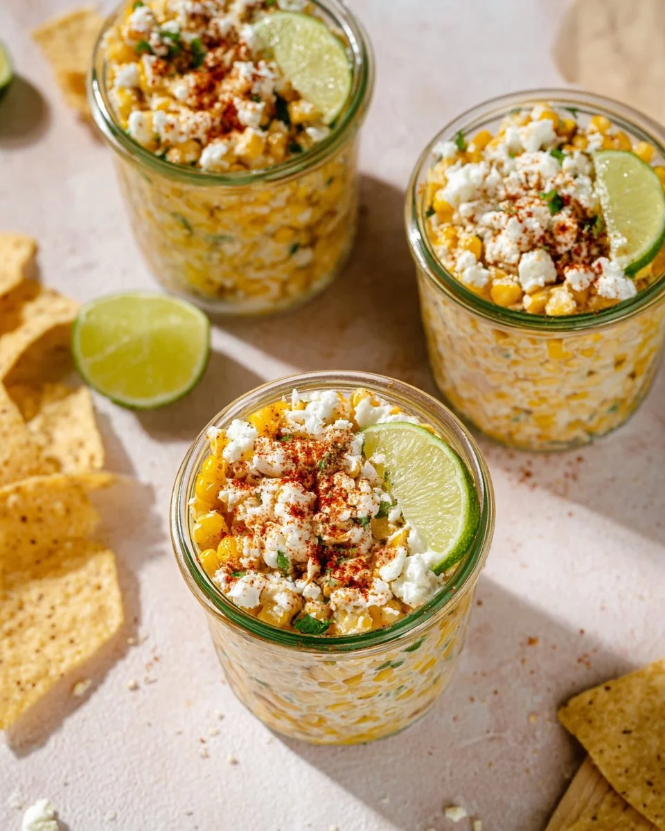 Delicious Mexican Street Corn Cups (Esquites) served in a cup with toppings