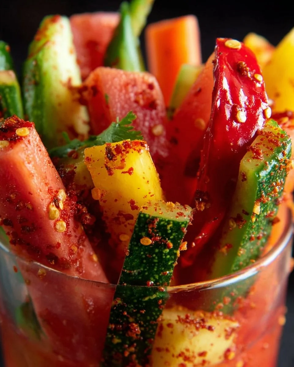 Colorful Mexican street fruit cups filled with fresh, seasonal fruits and spices