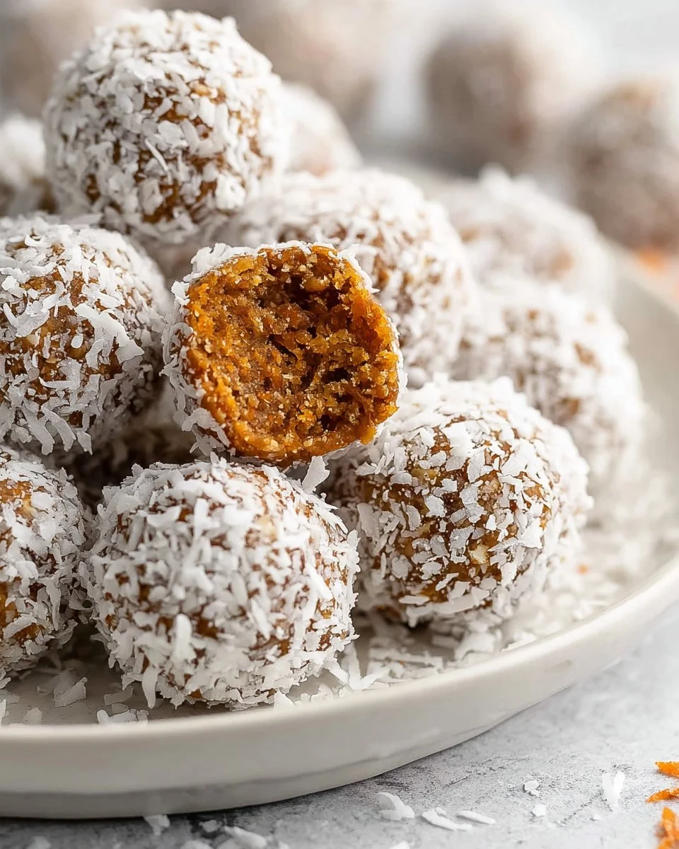 No Bake Carrot Cake Energy Bites with nuts and spices on a plate
