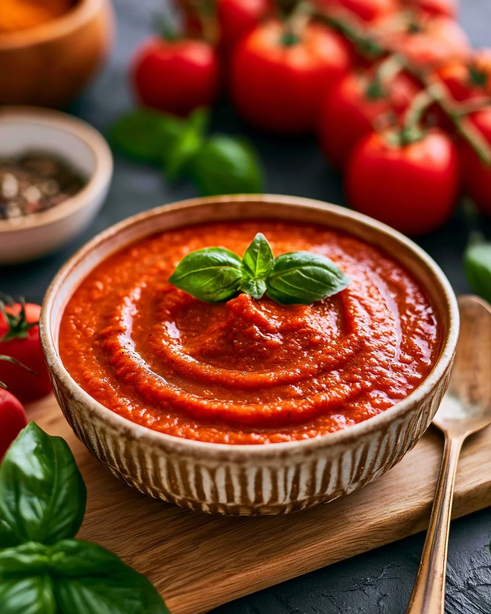 Homemade Pomodoro Sauce with fresh tomatoes and herbs in a bowl