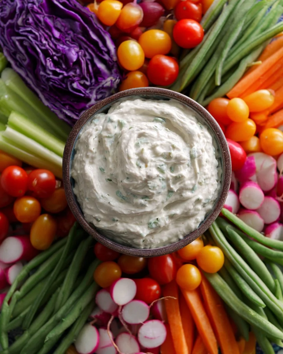 Delicious veggie dip served with fresh vegetables for a healthy snack