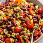 Skinny Mexican Bean Salad with Corn, a healthy and colorful dish packed with beans and corn.