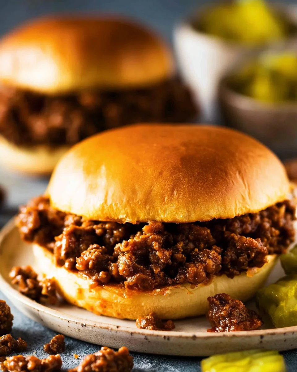 Delicious Sloppy Joes served with fresh toppings on a bun