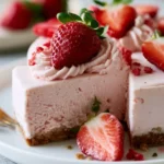 Strawberry Ice Cream Cheesecake with fresh strawberries on top
