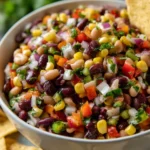 Bowl of Texas Caviar with black-eyed peas and fresh vegetables