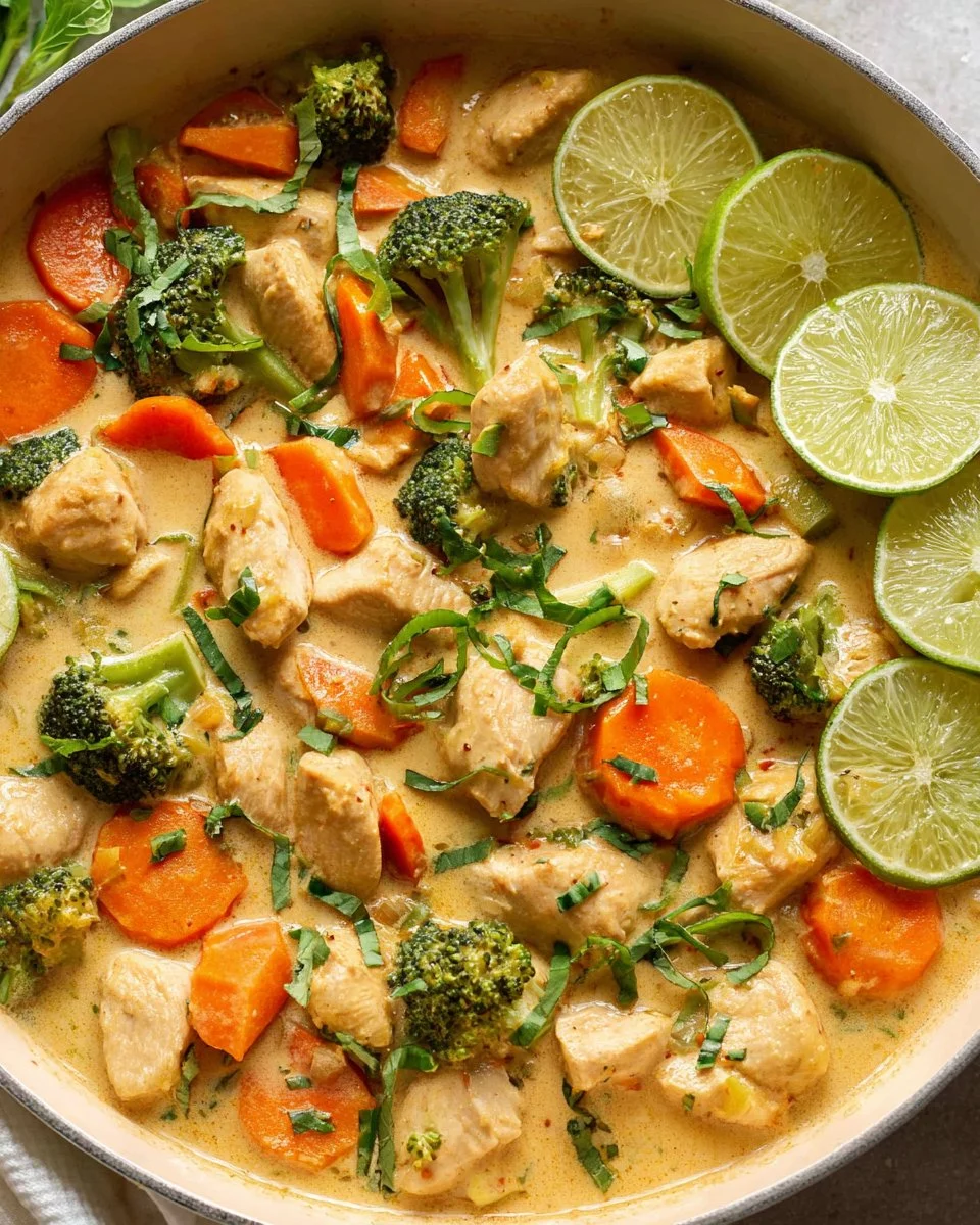 Delicious Thai Coconut Chicken with rich coconut sauce and herbs