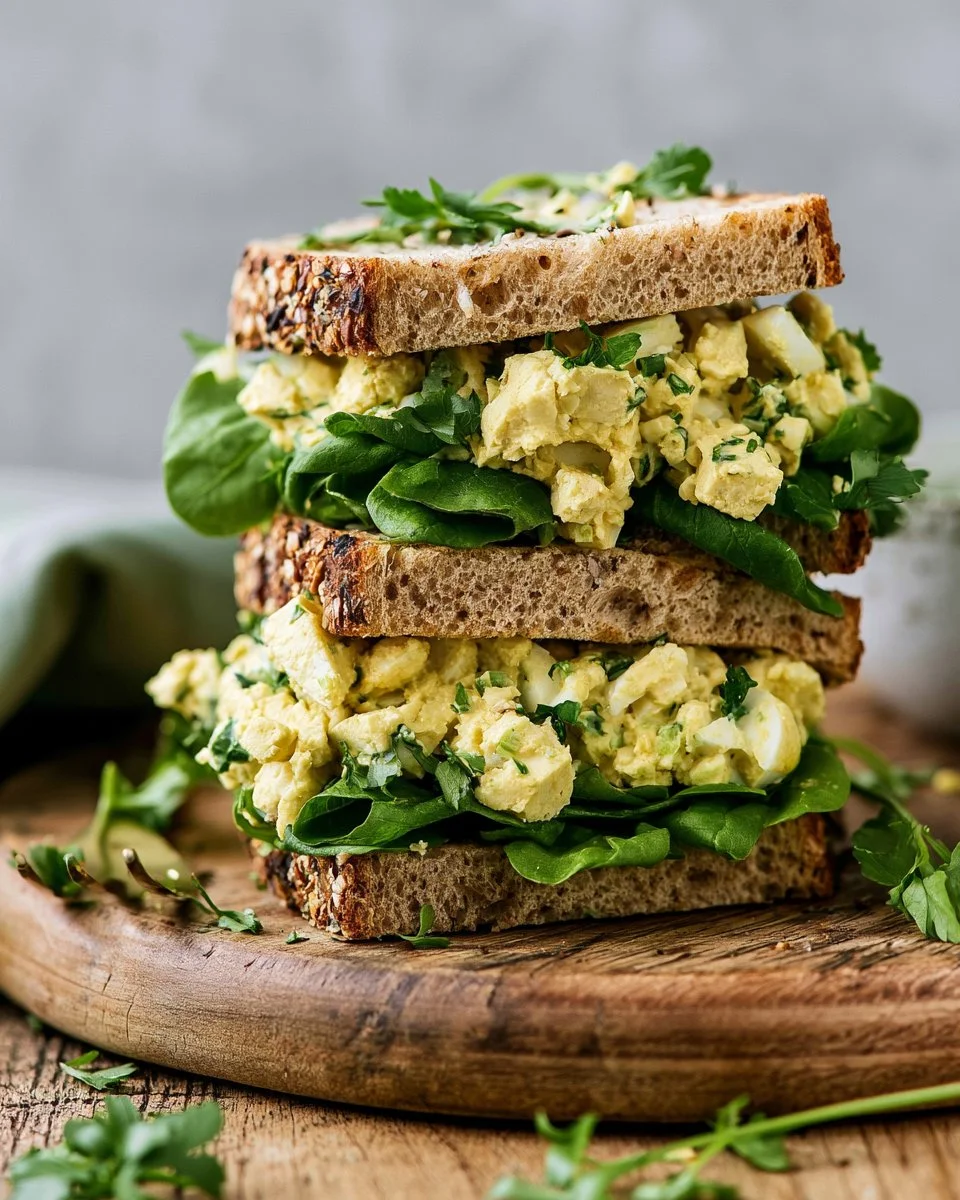 Delicious tofu egg salad served in a bowl with fresh vegetables